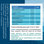 Leber Care nutritional table listing Silymarin, Choline, and Artichoke extract for liver health support and detoxification