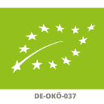 The green EU Organic leaf logo with white stars and code DE-ÖKO-037, certifying sustainable products for an organic lifestyle