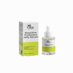A 30ml dropper bottle and packaging of Vita Elixia Bioactive Prebiotics Jelly Serum, isolated on a clean white background, highlighting its skin barrier strengthening formula