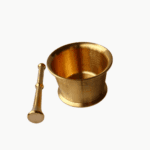 Polished gold brass mortar and pestle for grinding spices