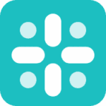A teal and white stylized medical cross icon with a rounded four-point design representing healthcare and pharmacy