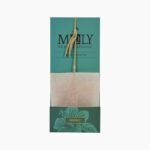 Moly "Defence" Organic Herbal Tea sachet with a natural herbal stem stirrer against a teal background featuring a hibiscus flower illustration.